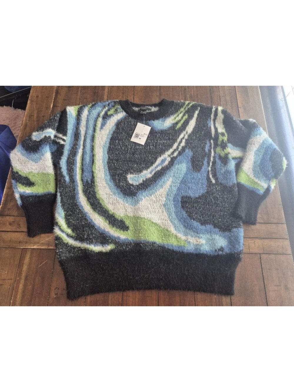 Forever 21 Fuzzy Swirl Print Sweater In Black & Multi - Size M